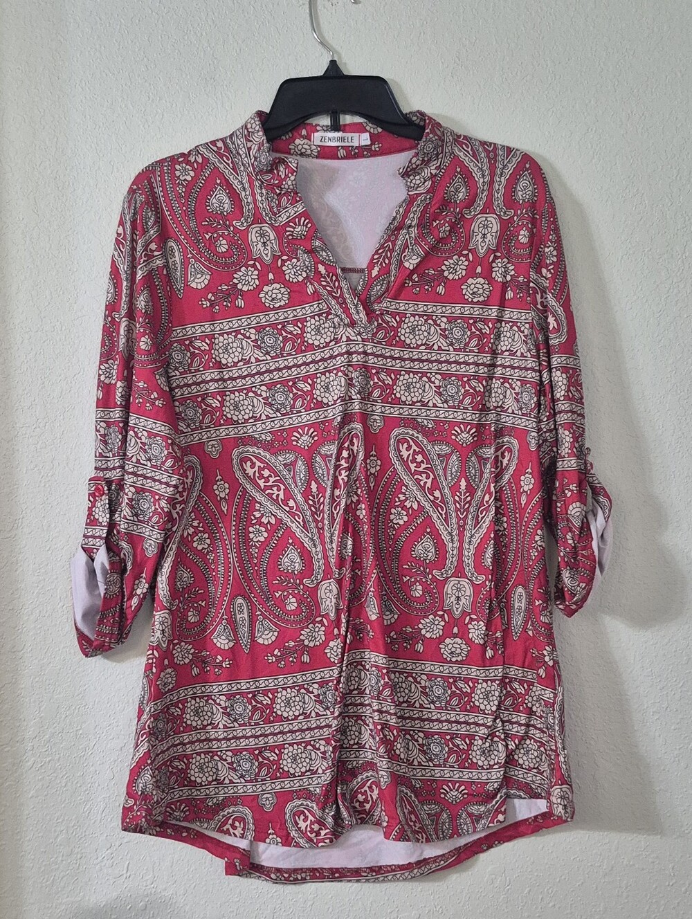 Ped Paisley V-Neck Roll-Sleeve Tunic Top